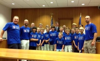 The West Hartford Little League 10U district championship team poses with Town Council members. Photo credit: Ronni Newton.