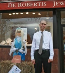 Gene DeRobertis with "Rosie/Jewelry!" designed by the SBS 4th Grade, and the winner of the scarecrow contest. Photo by T. Hickey