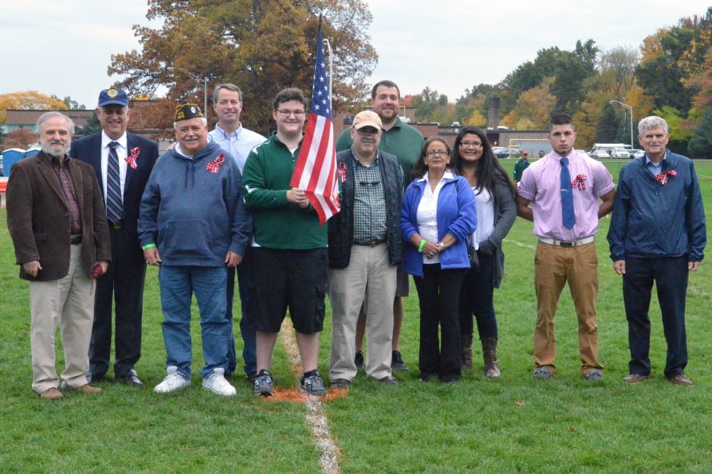 L-R: John King ’65, Barry Lazlo ’65, Kenneth Cahill ’65, NWC President David Eustis, Charles Faselle ’15, Chris Gauthier ’82, NWC Athletic Director Matthew Martorelli ’03, Norma Rodriguez, Alexandra Hernandez, Jesse McLain ’14, and Ron Ferri. Submitted photo.