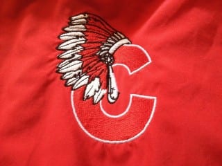 Conard High School has several different logos, including the "C" with a headdress that adorns this jacket. Photo credit: Ronni Newton