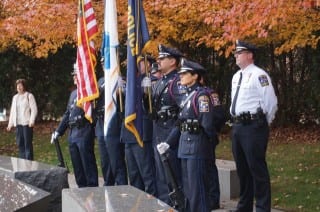 West Hartford Police Department Color Guard, commanded by Capt. Frank Fallon. 2014 West Hartford Veterans Day Ceremony at Connecticut Veterans Memorial. Photo credit: Ronni Newton
