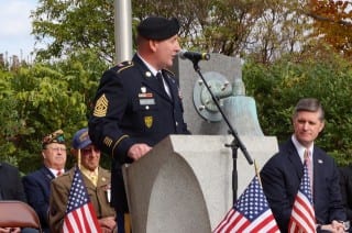 CSM James Peter M. Matthews was the keynote speaker at the 2014 West Hartford Veterans Day Ceremony at Connecticut Veterans Memorial. Photo credit: Ronni Newton
