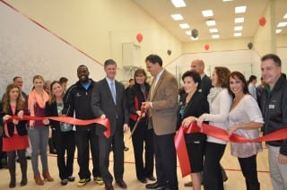 The West Hartford Chamber of Commerce, town leaders, and the Kingswood Oxford community cut the ribbon on the new Wyvern Squash Club on Nov. 6. Submitted photo.