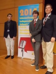 Kingswood Oxford debaters Mark Sheehan ’16 (left), Evan Kelmar ’16 (center), and Zach Mendelovici ’15 placed second at an international public speaking competition in Hong Kong in October 2014. Submitted photo.