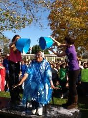 King Philip Middle School Principal Joy Wright gets slimed for charity. Submitted photo