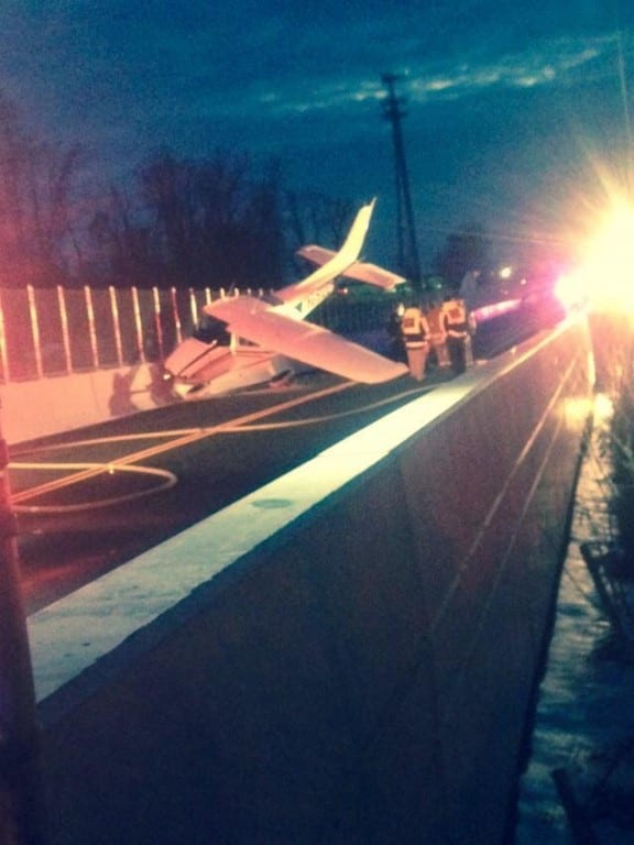 A small plane made an emergency landing on the busway in West Hartford Saturday afternoon. Photo courtesy of Robert Zinkerman
