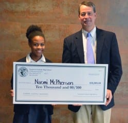 Grand prize winner Naomi McPherson '17 and NWC President Dave Eustis. Submitted photo