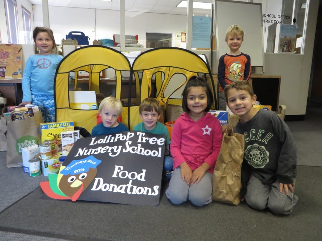 Lollipop Tree Nursery School students support the West Hartford Food Pantry by collecting donations of non-perishables. Submitted photo