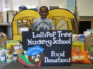Lollipop Tree Nursery School students support the West Hartford Food Pantry by collecting donations of non-perishables. Submitted photo