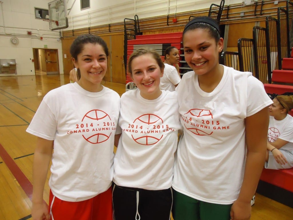 L-R: Former captains Nikki Calvo (Class of '10), Jill Lohneiss (Class of '10) and Caelese Brown (Class of '11). Submitted photo