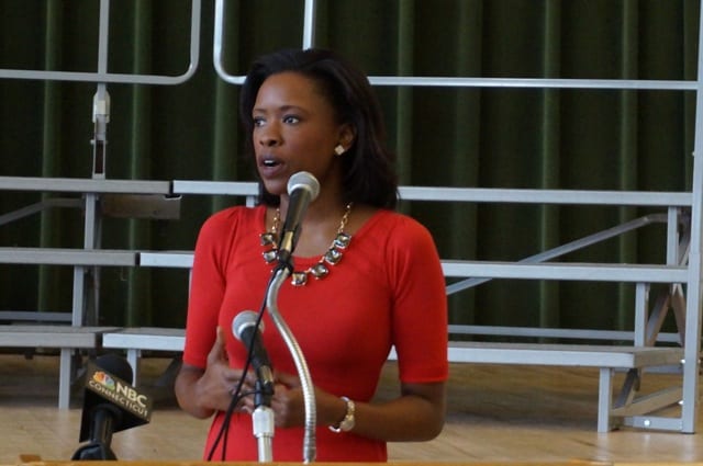Audrey Washington of NBC Connecticut served as emcee. West Hartford's 19th Annual Celebration of Dr. Martin Luther King Jr., Jan. 19, 2015. Photo credit: Ronni Newton