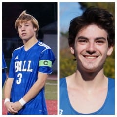 Jack Monnes (left) was named Player of the Year and Ari Klau was named Runner of the Year by the Hartford Courant for the 2014 fall sports season. Both are seniors at West Hartford's Hall High School. Photos by Ronni Newton