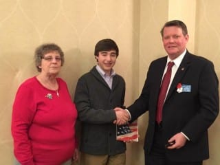 Ladies Auxiliary State President Carol Preston, Connecticut's Patriot's Pen State Winner Gabriel Epstein, VFW Dept. of CT State Commander Greg Smith. Submitted photo