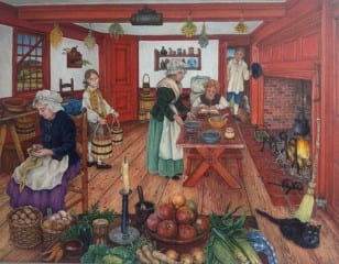 This painting of the Noah Webster House kitchen was painted for the Tablet Tour. Courtesy image