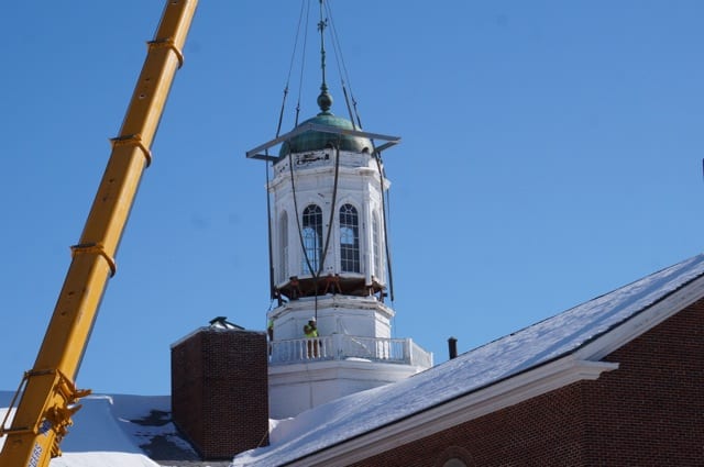 Rigging was attached to the cupola prior to the move. Photo credit: Ronni Newton