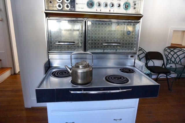 The top of this 1950s era stove slides into the wall. 2015 Junior League of Hartford Decorator Show House. Photo credit: Ronni Newton
