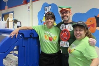 Salad Bar Man with The real super-heroes, every weekday, Ms. Denise and Ms. Sheryl. Submitted photo