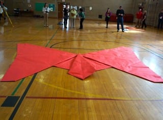 The origami butterfly, which has a wingspan of 4.363 meters (5 meters on the diagonal) is hoped to have broken the Guinness World Record. Photo credit: Ronni Newton