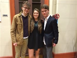 L-R:  Spencer Pellham of Farmington, Meghan Henderson of West Hartford, and James Ward of Simsbury. Submitted photo