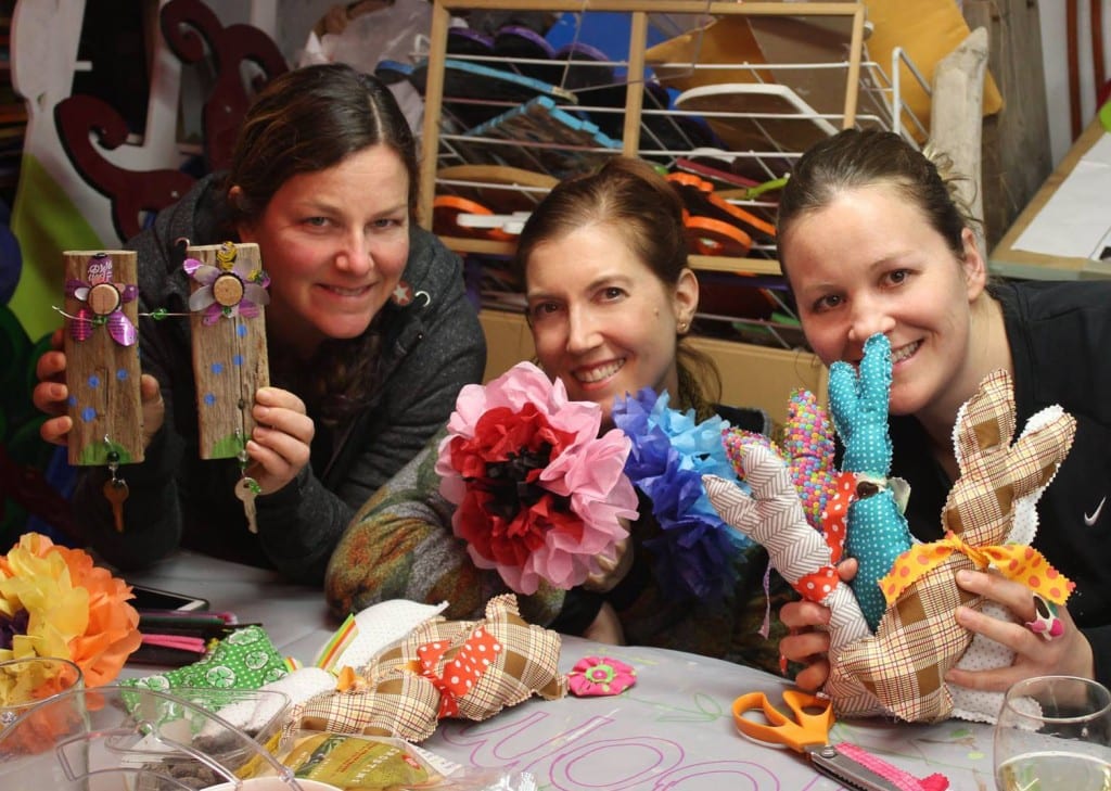 From left: Stefanie Marco Lanz, Julie Phillipps and Megan Poulin making Bunnies & Blooms. Submitted photo