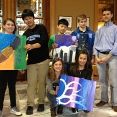 Middle School art students from left to right:  Sammy Wolf, Chanjoo Kim, Clare Crosson, Olivia Carrabba all of West Hartford. Andrew Namkoong of Avon, James Amell and Middle School Visual Arts teacher Patrick Cronin both of West Hartford. Submitted photo