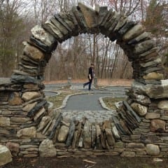At the center of the labyrinth at the Holy Family Retreat Center, there is a circular sculpture created by master stonemason Dan Sieracki. Photo by Joy Taylor