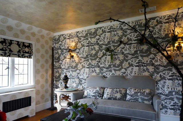 Bruce Valicenti's Thibaut-inspired bedroom. 2015 Junior League Decorator Show House. Photo credit: Ronni Newton