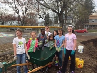 Morley students worked in the school's garden on Earth Day. Submitted photo
