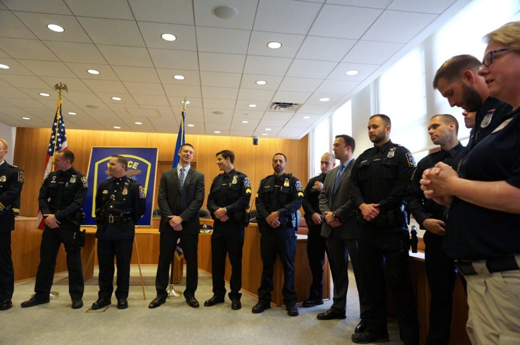 This large group received a Unit Citation for their work in solving a June 25, 2014, burglary of an elderly West Hartford resident. Photo credit: Ronni Newton