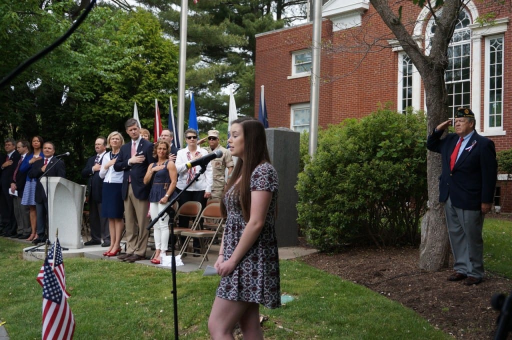 Conard senior Elizabeth Lavelle sings the National Anthem. West Hartford Memorial Day ceremony. May 25, 2015. Photo credit: Ronni Newton