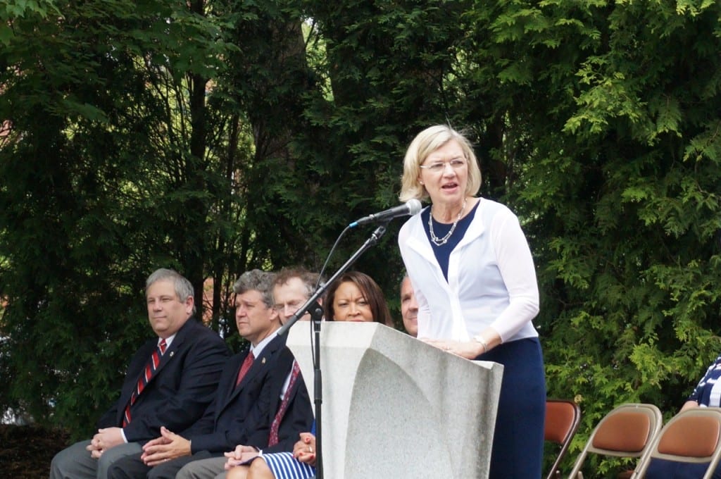 Minority Leader Denise Hall addresses the crowd. West Hartford Memorial Day ceremony. May 25, 2015. Photo credit: Ronni Newton