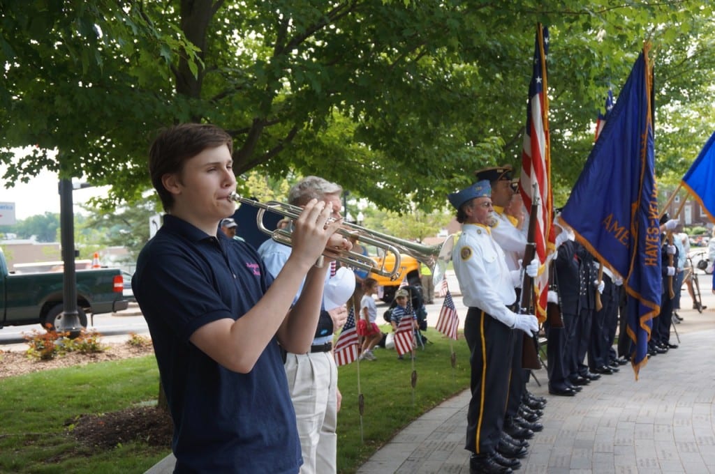 Taps is sounded by a student from Sedgwick Middle School. West Hartford Memorial Day ceremony. May 25, 2015. Photo credit: Ronni Newton
