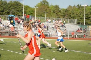Sophomore Gwen Geisler (#1) was an offensive force for Conard, scoring 4 goals against crosstown rival Hall. Photo credit: Ronni Newton