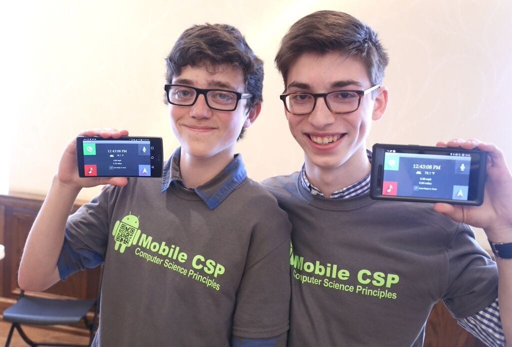 Christopher Gabow (left) and Joel Margolis proudly display their winning app "Drive Mode." Submitted photo