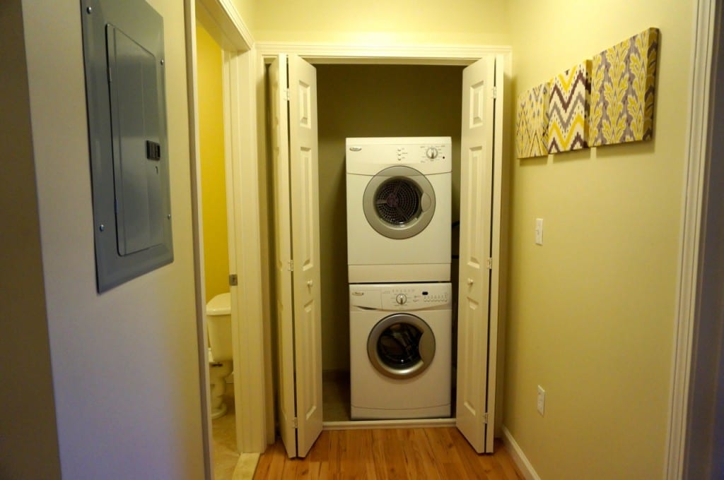 All units are equipped with front-loading stacked washers and dryers. Photo credit: Ronni Newton