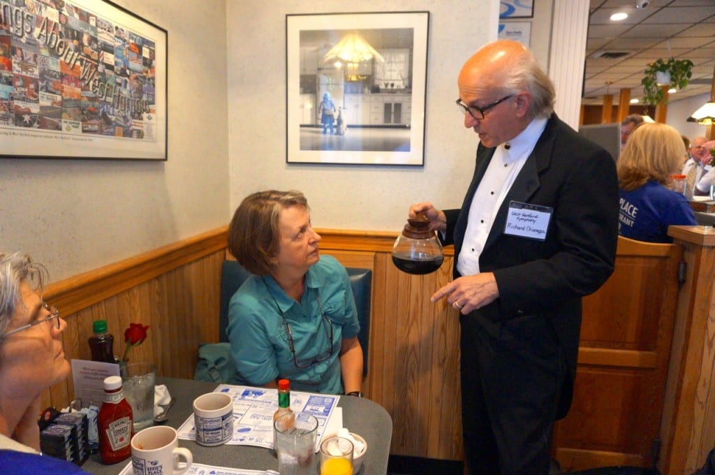 A tuxedo-clad Richard Chiarappa serves coffee. Celebrity Breakfast. June 9, 2015. Photo credit: Ronni Newton