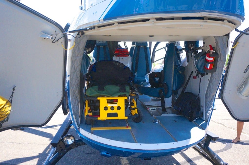 The American Eurocopter BK-117 usually holds just one stretcher, but can accommodate two. Photo credit: Ronni Newton