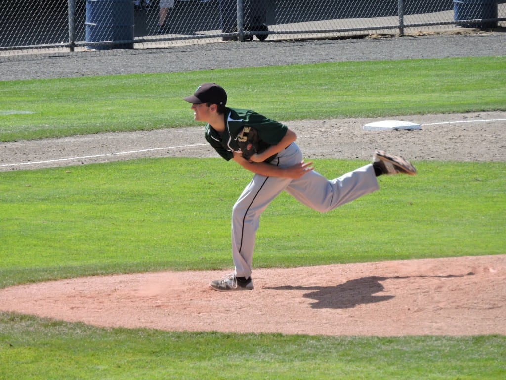 Northwest Catholic freshman pitcher Luke Fox of West Hartford earned the win in the Indians' Class S state championship victory on June 13. Photo credit: Dan Busch