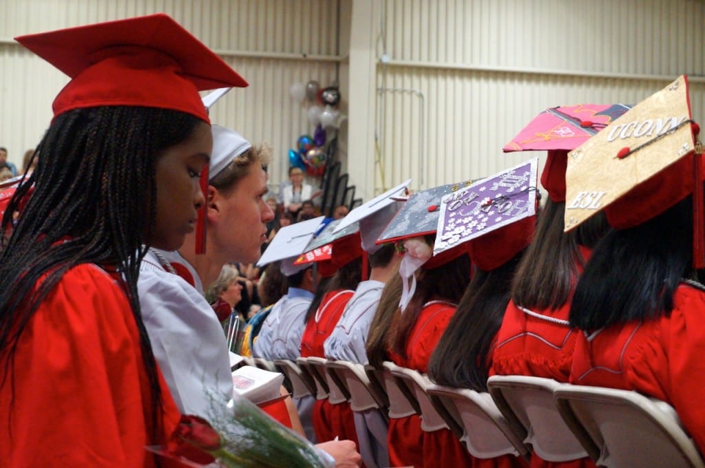 Many students decorated their caps. Conard High School graduation. June 15, 2015. Photo credit: Ronni Newton