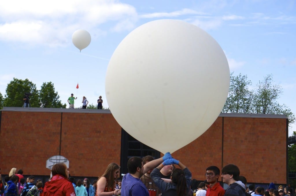 Conard and Smith STEM prepare to launch dual weather balloons on June 4,  2015. Photo credit: Ronni Newton