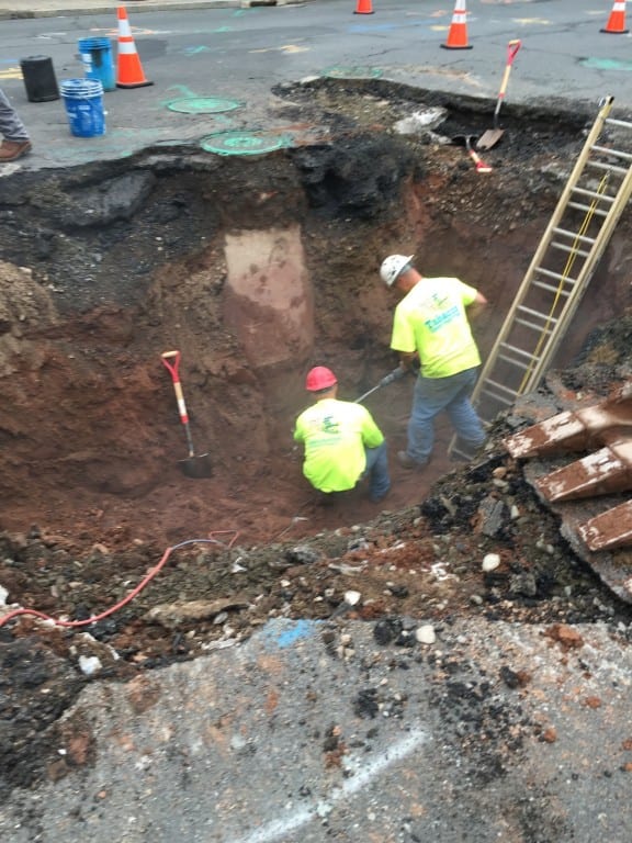 Excavation of West Hartford Center's main intersection began on Tuesday, June 16, 2015. Photo courtesy of John Phillips