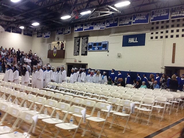 The Hall High School Class of 2015 processes into the gymnasium. Photo by Katie Cavanaugh.