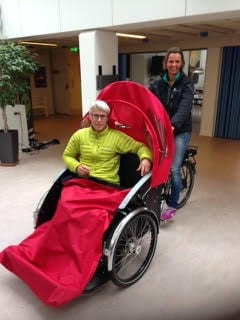 Lene Bruun training as a Cycling Without Age pilot in Denmark. Courtesy photo