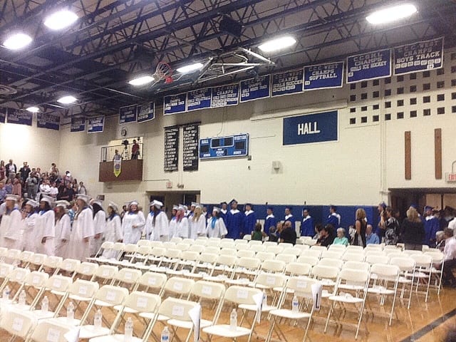 Hall High's Class of 2015 processing into the gymnasium for their graduation ceremony. Photo by Katie Cavanaugh.