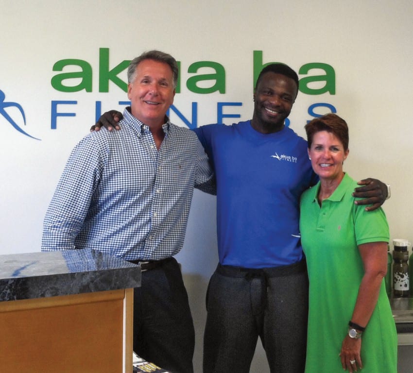 Tom and Shevon Hickey with Master Trainer, D’Mario Sowah (center), at Akua Ba Fitness in West Hartford. Submitted photo