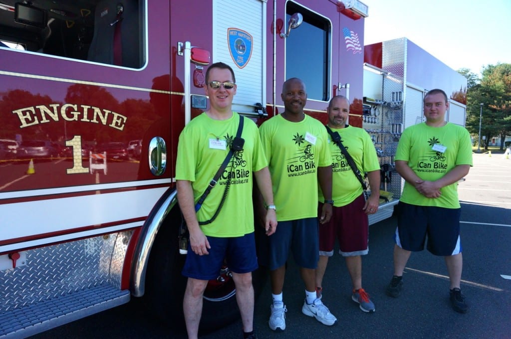 A crew from West Hartford's Fire Station no. 1 volunteered Friday morning. Photo credit: Ronni Newton