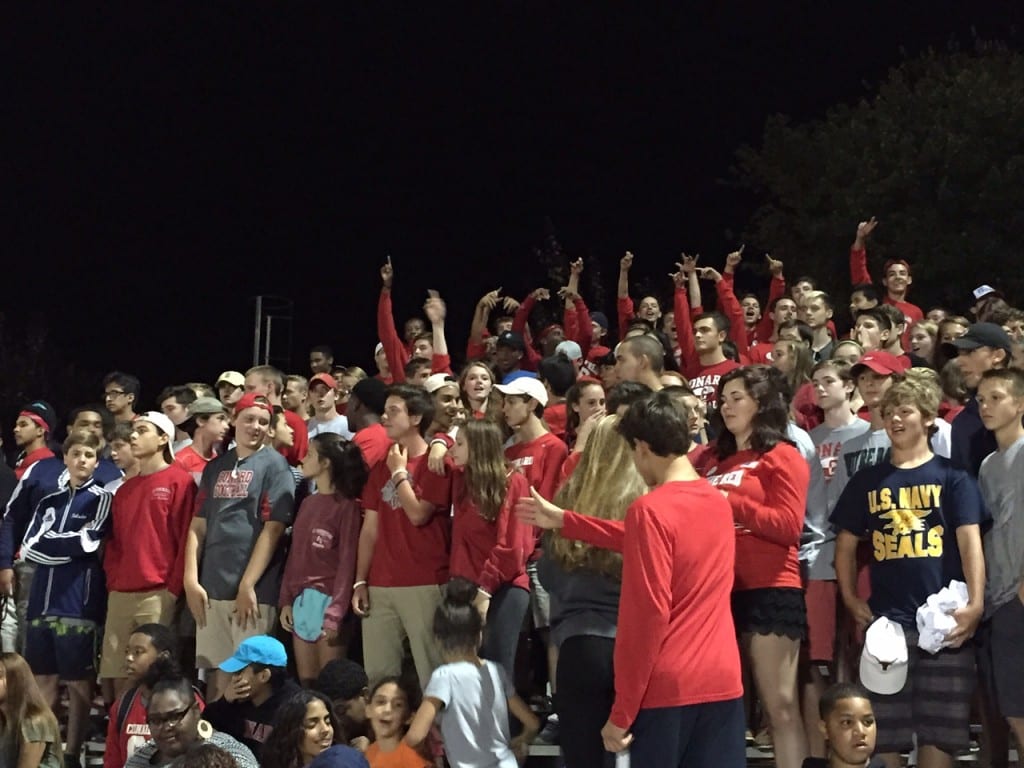 Conard's student fan club, now named 'The Red C,' was out in force for the 'red out' at the first football game. Photo credit: Ronni Newton