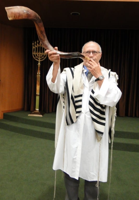 Moshe Pinchover, Ritual Director of The Emanuel Synagogue, West Hartford, sends the deep, rich sounds of the shofar (ram’s horn) reverberating through the Emanuel Synagogue on the High Holy Days. Submitted photo
