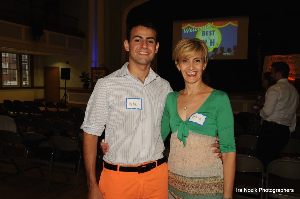 Vahe and Sofia (owner of Cafe Sofia - a finalist in the Best Coffee/Tea Shop), at the Best of West Hartford Awards Show, September 10 2015. Photo by Ira Nozik