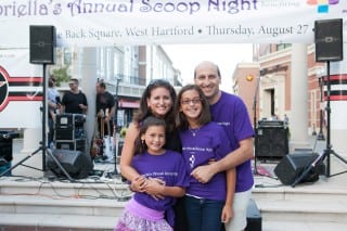 Gabriella Giordano (front row at right) with her sister Francesca and parents Adria and David at the 7th Annual Gabriella's Scoop Night in Blue Back Square. Photo courtesy of Iris Photography.